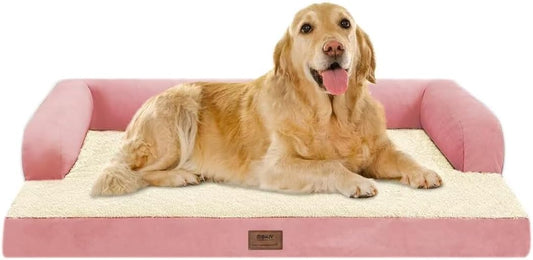 Large Dog Bed Orthopedic Washable Extra Pink XL XLarge Big Dog Bed with Washable Bolster & Memory Foam Couch Sofa - Waterproof with Removable Cover