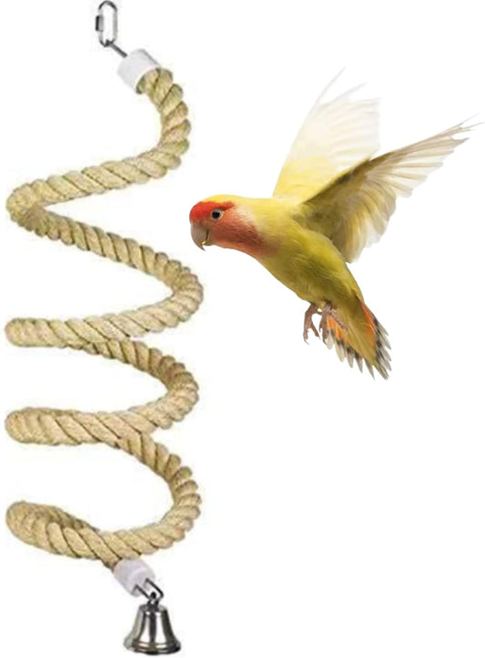 Bird Spiral Rope Perch, Bird Hemp Rope Swing Perch, Bird Cage Stand Pole Accessories, Bird Standing Climbing Toy for Parrot Parakeet Budgies Lovebirds Cockatiels (Medium)
