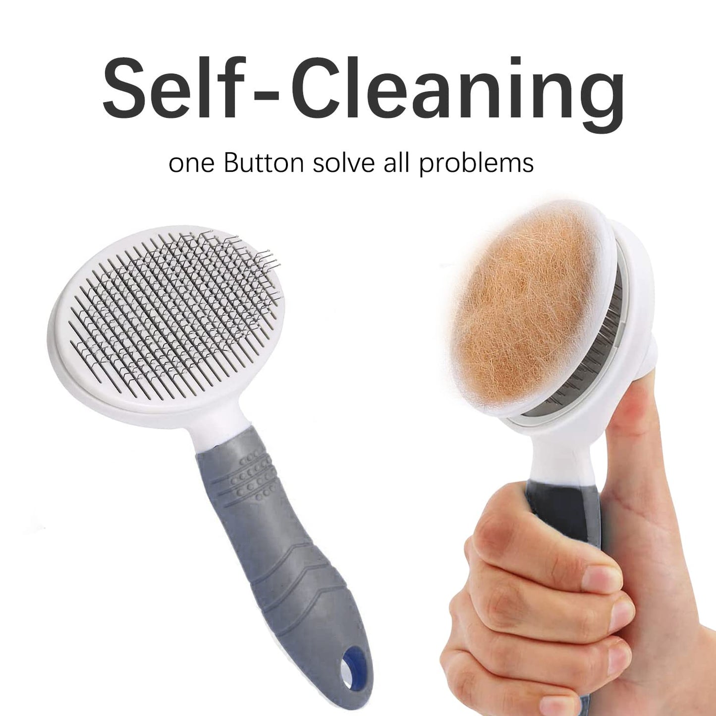 Cat Self Cleaning Slicker Brush, Pets Skin Friendly Grooming Brushes for Shedding Dogs Cats Hair Easy to Remove Loose Undercoat with Long or Short Hairs Pet Massage Tool for All Hair Type- UPGRADED