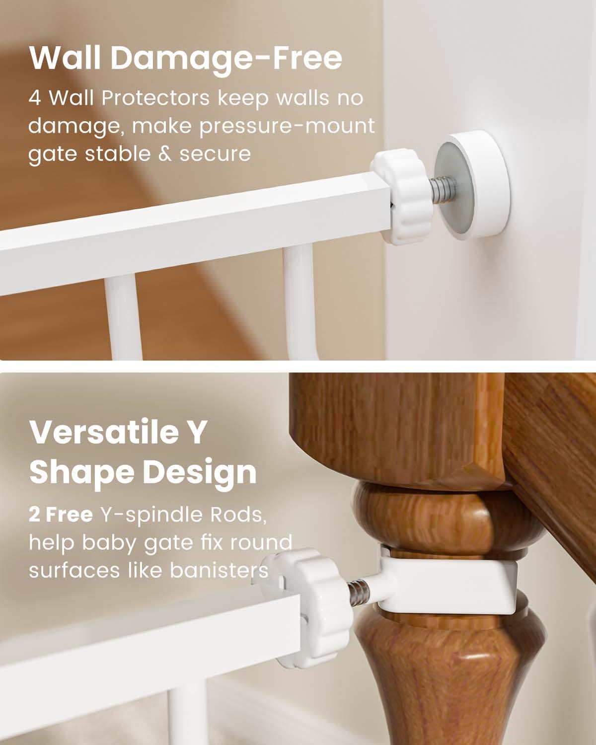 Mom's Choice-GROWNSY Baby Gate for Stairs, 29.5"-48.4" Pressure Mounted Baby Gate for Top of Stair&Doorway with V-Shaped Rods, Anti-Trip Pedal, Extra Wide Stairs Dog Gate Easy Install w/Red Reminder