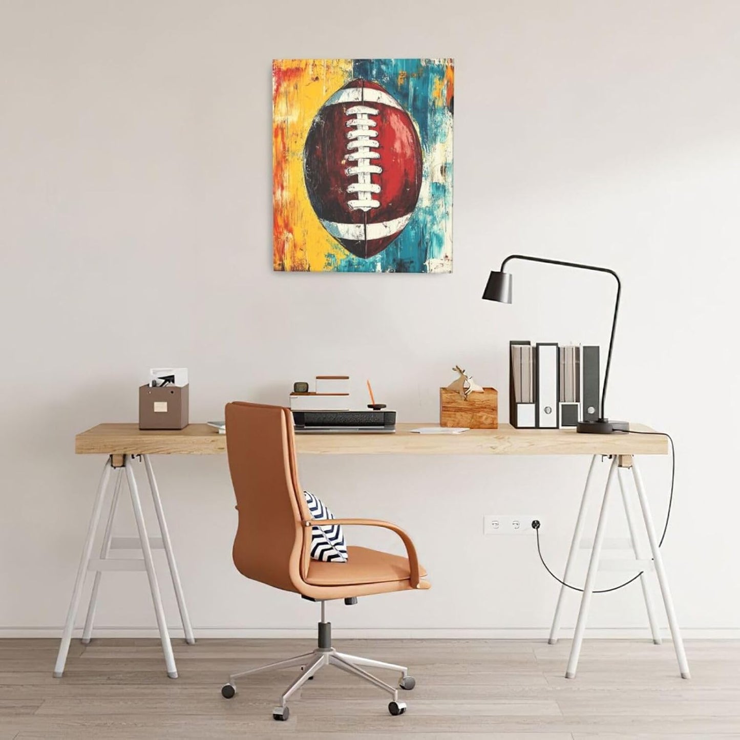 Graffiti Football Bathroom Pictures Wall Art, Rugby Sport Bathroom Wall Decor, Colorful Football Framed Painting Canvas Artwork for Bedroom Living Room Decorations 24"L x 20"W