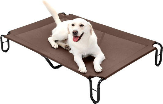pettycare Elevated Outdoor Dog Bed - Cots Beds for Large Dogs XL, Waterproof Raised Cot Easy to Assemble, Cooling with Teslin Mesh, Durable, Non Slip, Up to 85 lbs, Brown