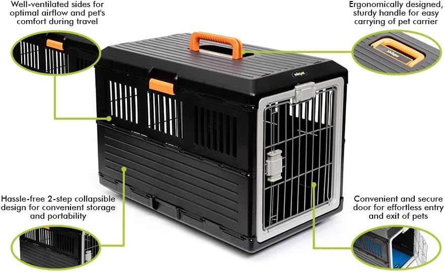 USA Pet Carrier & Crate 26" - Premium Collapsible Design for Medium Cats and Dogs - Portable Kennel for Indoor/Outdoor Use - 360-Degree Ventilation & Hard Plastic Wall Protection