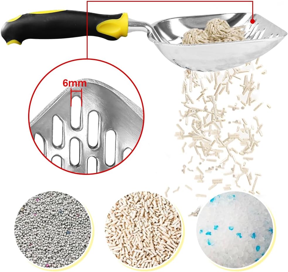 Cat Litter Scoop-Metal Cat Scooper-Long Handle Scoop,Cat Scooper-Poop Sifting-Mesh Shovel-Suitable for Cat Litter Box, (Yellow)