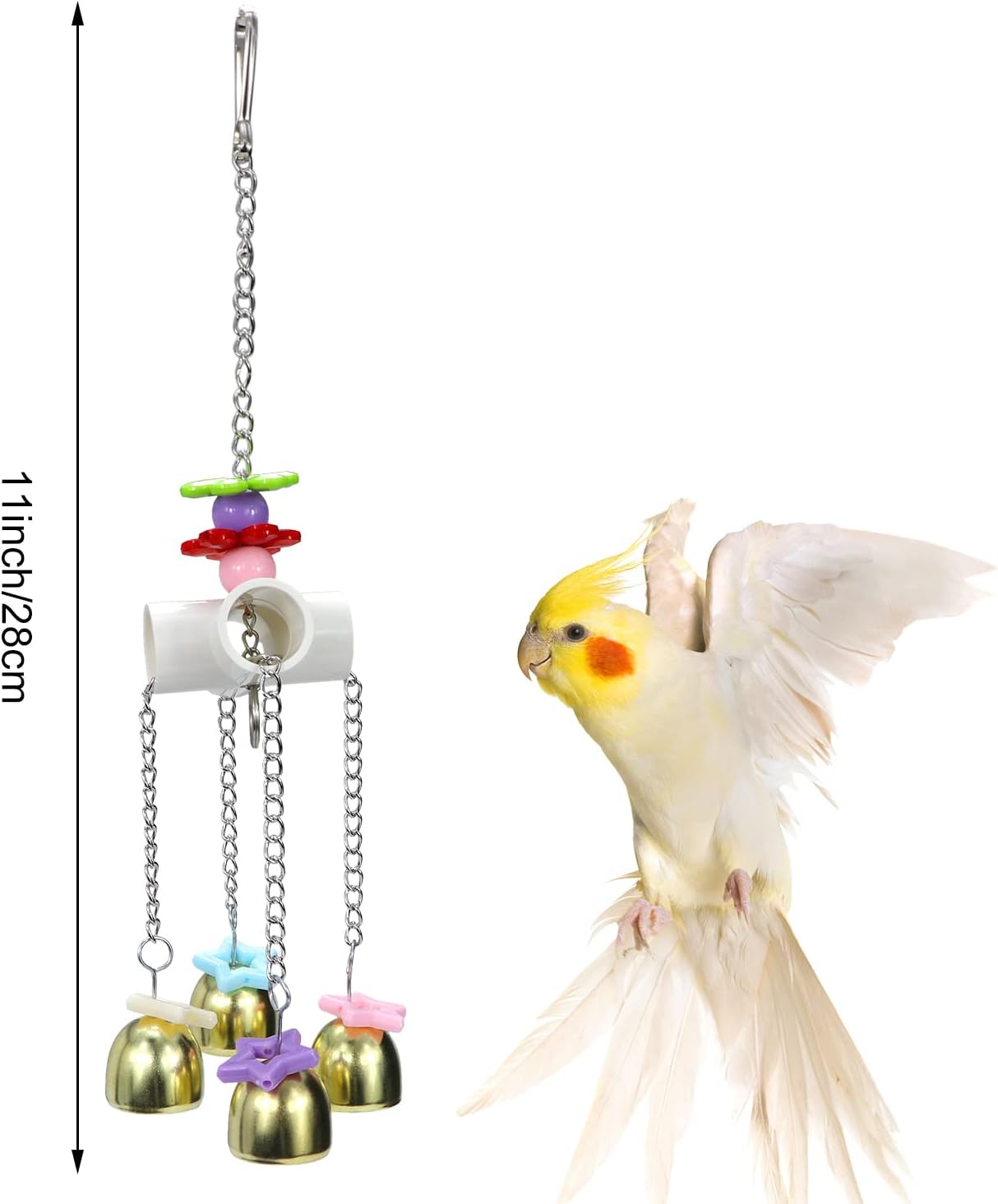 Litewoo Bird Stainless Steel Bell Toys, Safe and Stable Hanging Spoons Pipe Chew Bite Toy（A）