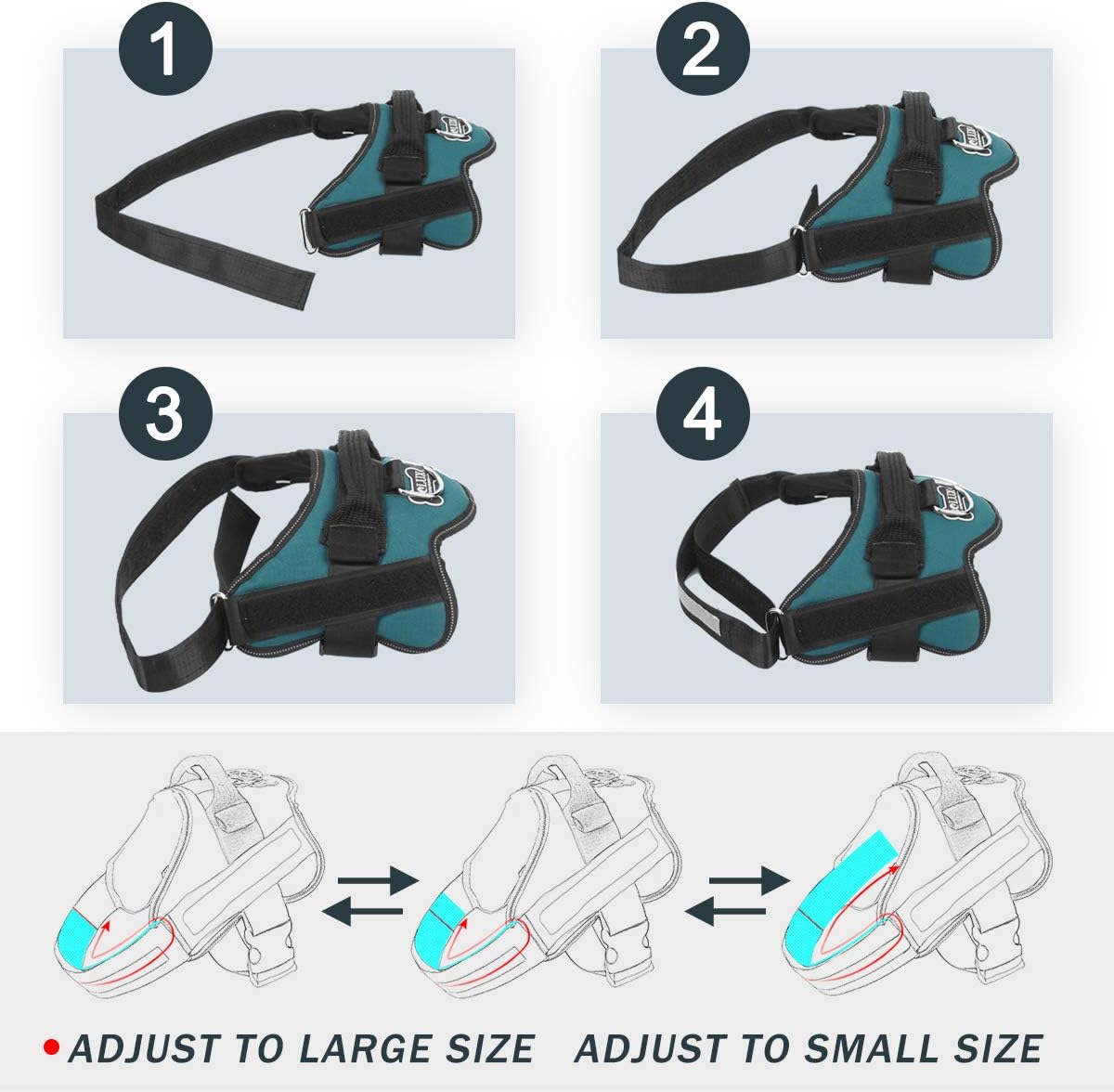 Bolux Dog Harness, No-Pull Reflective Dog Vest, Breathable Adjustable Pet Harness with Handle for Outdoor Walking - No More Pulling, Tugging or Choking (Turquoise, XS)