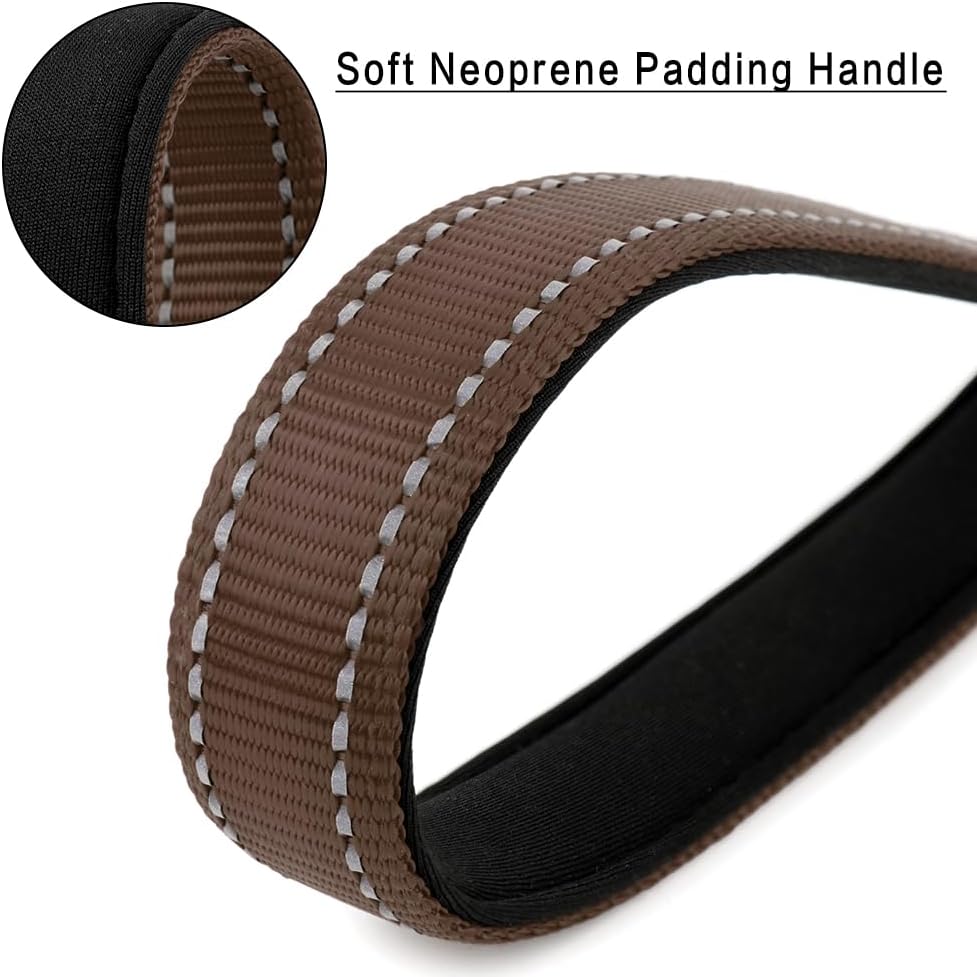 PLUTUS PET Short Dog Leash, Reflective Nylon Padded Handle, Strong Traffic Leash with Carabiner Clip, Perfect for Large or Medium Dogs (10”，Chocolate)