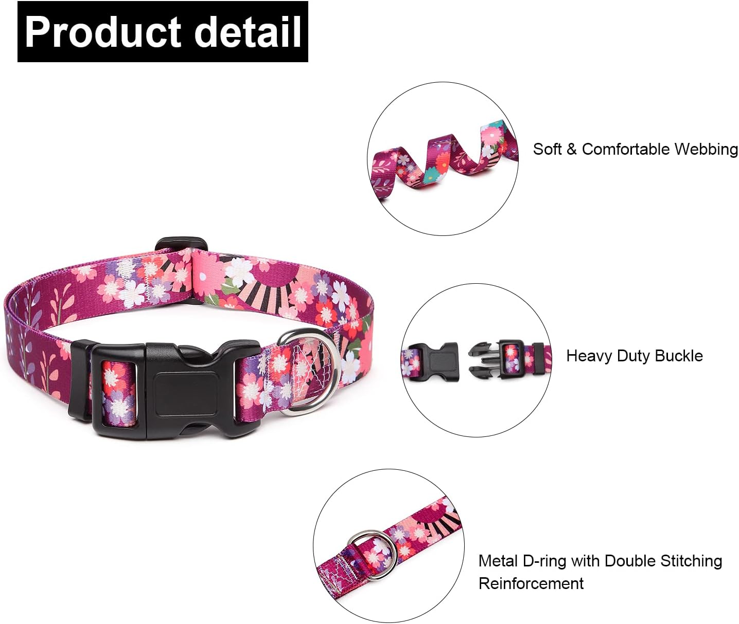 Mercano Adjustable Dog Collar - Special Design Patterns, Soft Nylon Comfortable Durable Pet Collar for Small Medium Large Dogs (XS, Colorful Flower)