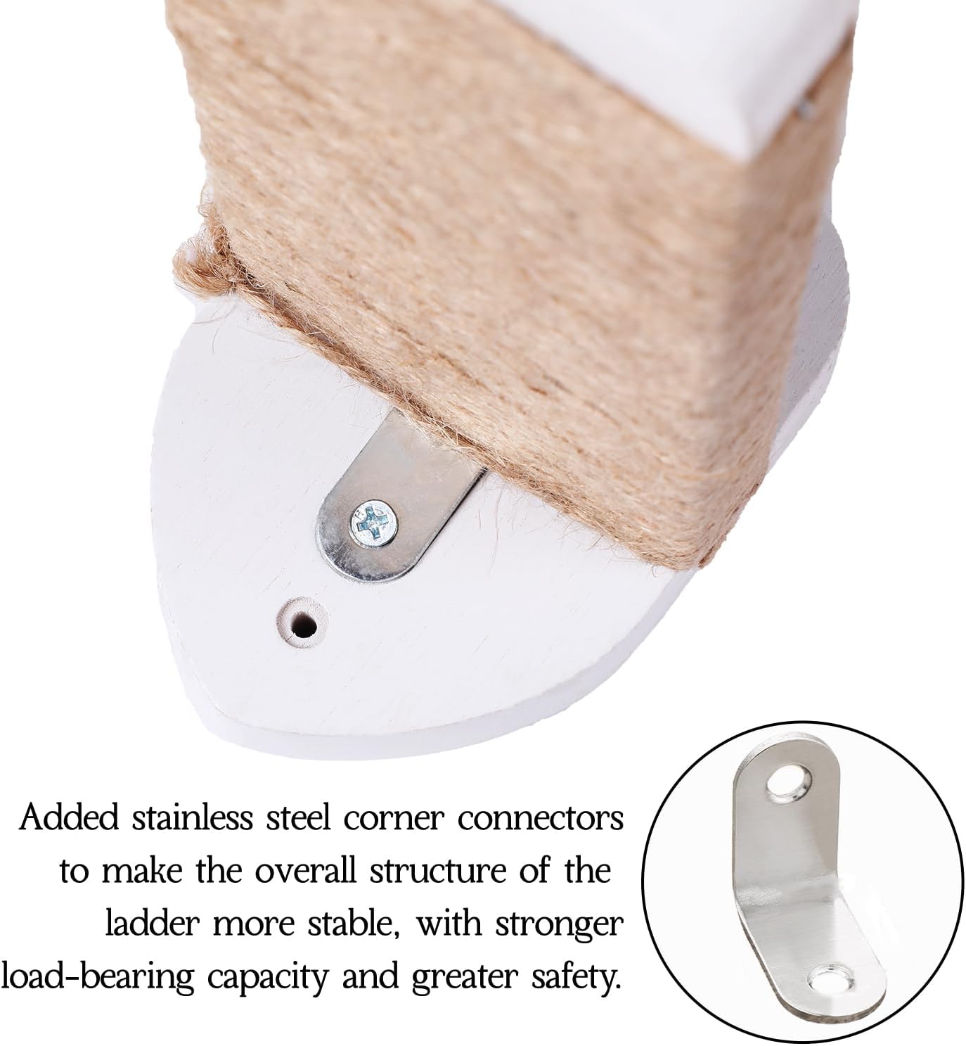 3-in-1 Cat Wall Steps with Hemp Rope, Solid Wood Cat Ladder for Climbing and Playing (Large-White)