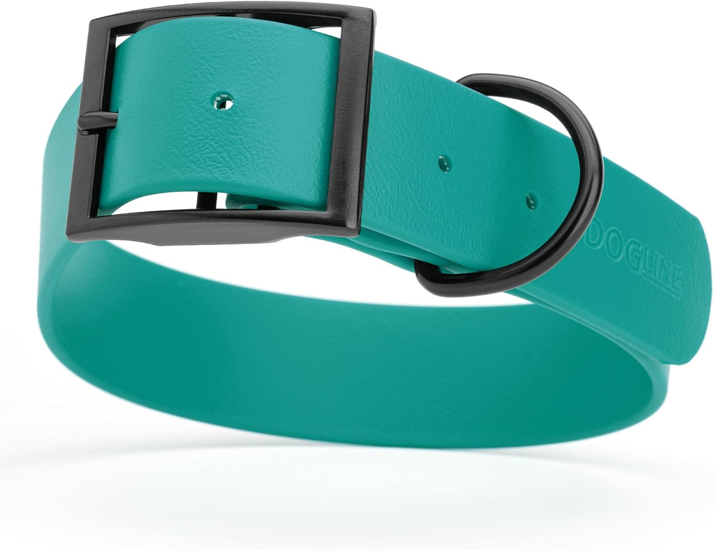 Dogline Biothane Waterproof Dog Collar Strong Coated Nylon Webbing with Black Hardware Odor- Proof for Easy Care Easy to Clean High Performance Fits Small Medium or Large Dogs, Blue Aqua