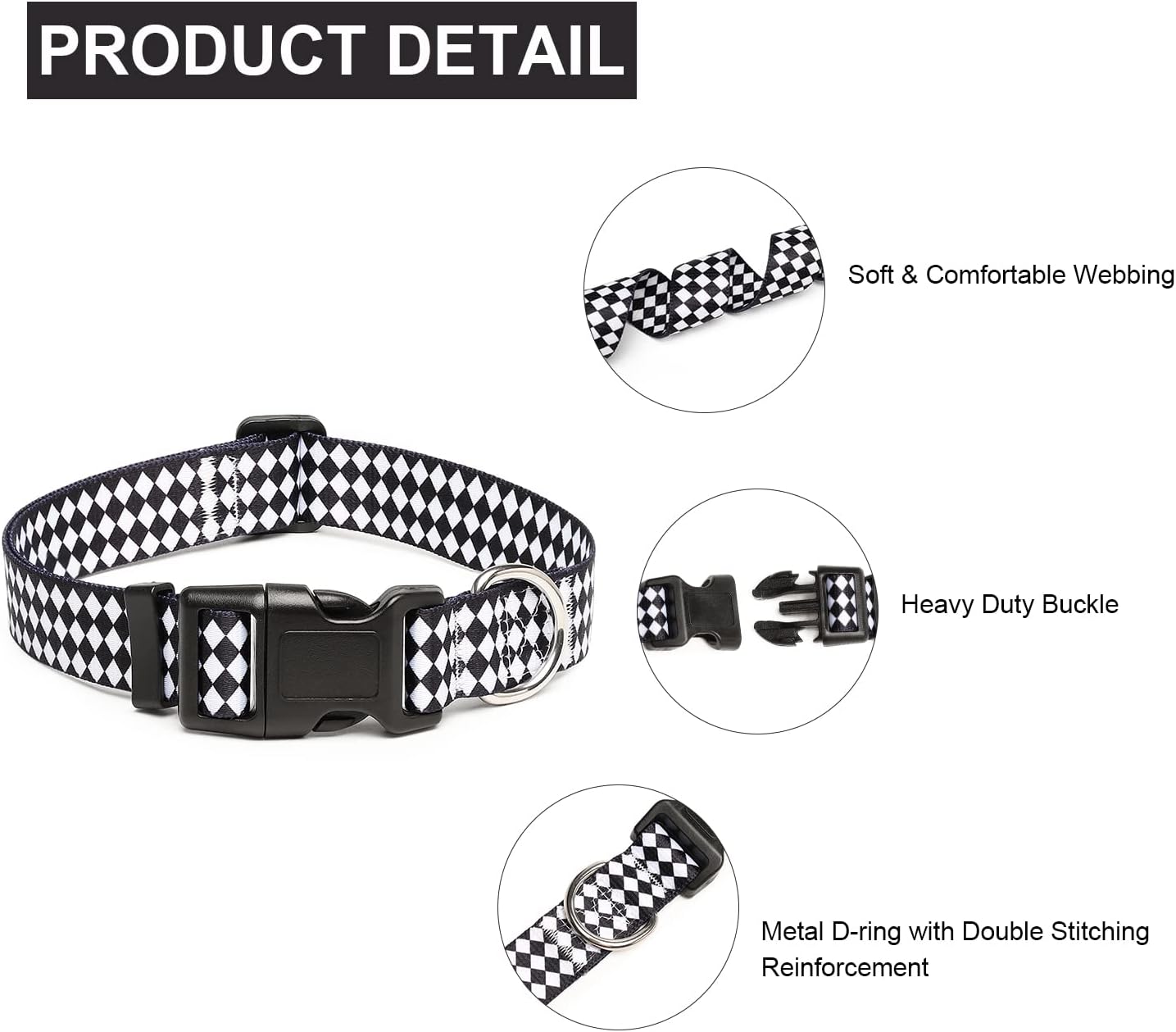 Mercano Adjustable Dog Collar - Special Design Patterns, Soft Nylon Comfortable Durable Pet Collar for Small Medium Large Dogs (L, Rhomb)