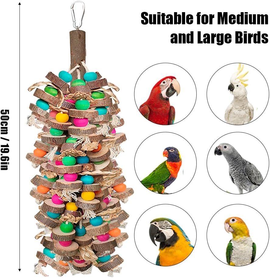 Parrot Toys for Large Birds, Multicolored Wooden Blocks Bird Chewing Toy Parrot Cage Bite Toy or Macaws Cokatoos African Grey and Large Medium Birds