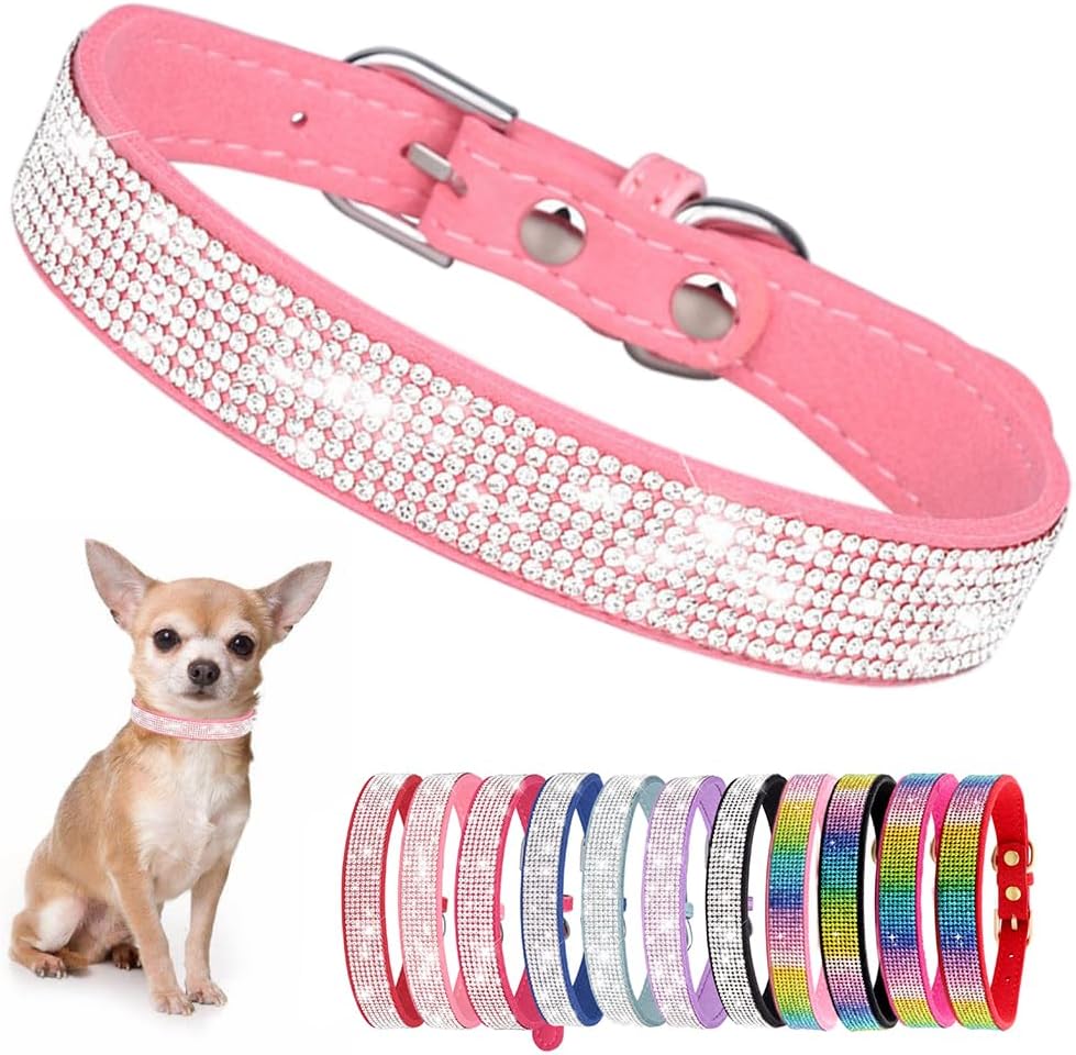 Bling Dog Collars for Large Dogs Female Diamond Fancy Crystal Glitter Pretty Jewel Rhinestone Puppy Collars for Small Medium Large Breed Pet Girl Dogs Cats Kitten, Pink L