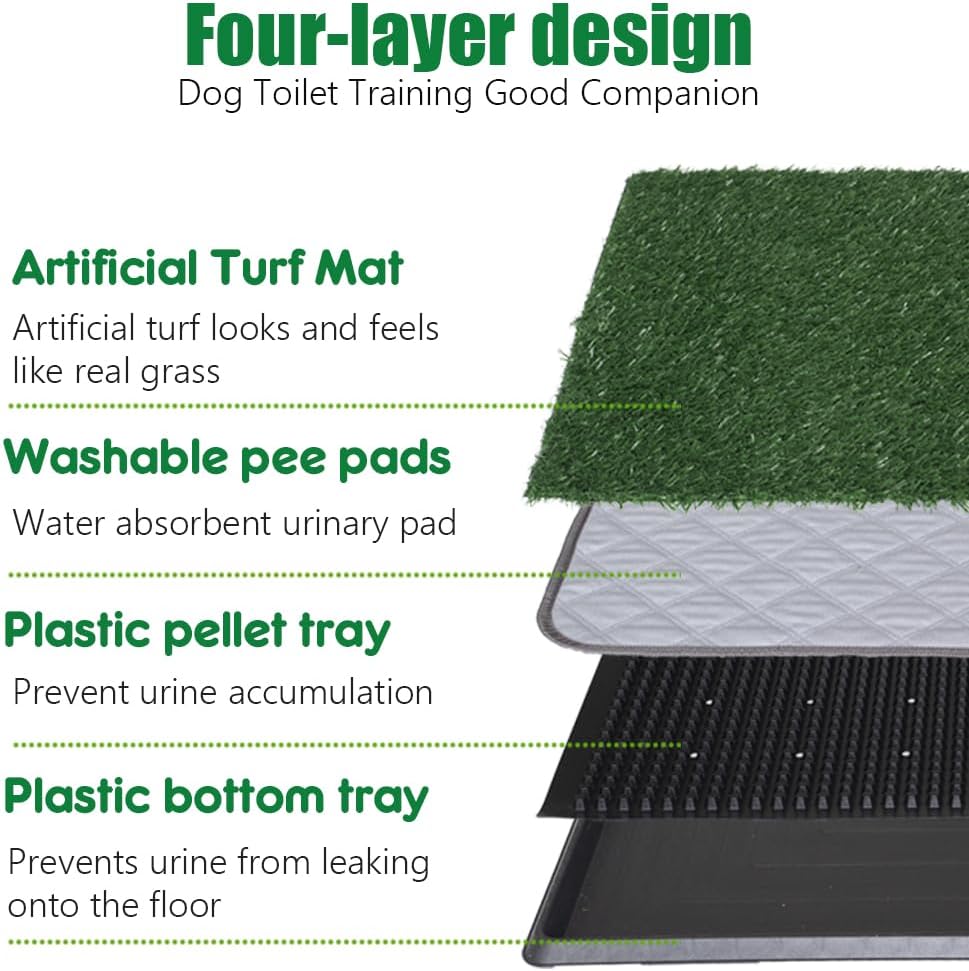 Artificial Grass Dog Grass Pad with Tray, Reusable Pet Urinal Pads for Training, 4 Layers Washable Bathroom Balcony Indoor Dog Potty (M-20×25")
