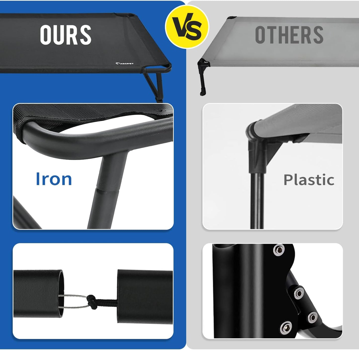 Cooling Elevated Dog Bed, Raised Outdoor Dog Bed Waterproof Pet Beds Cots Stable and Easy Assembly, Teslin Fabric with 1.2mm Thick Iron Frame, Breathable, Ultra-Sturdy，Black, 48 * 32 * 8.7