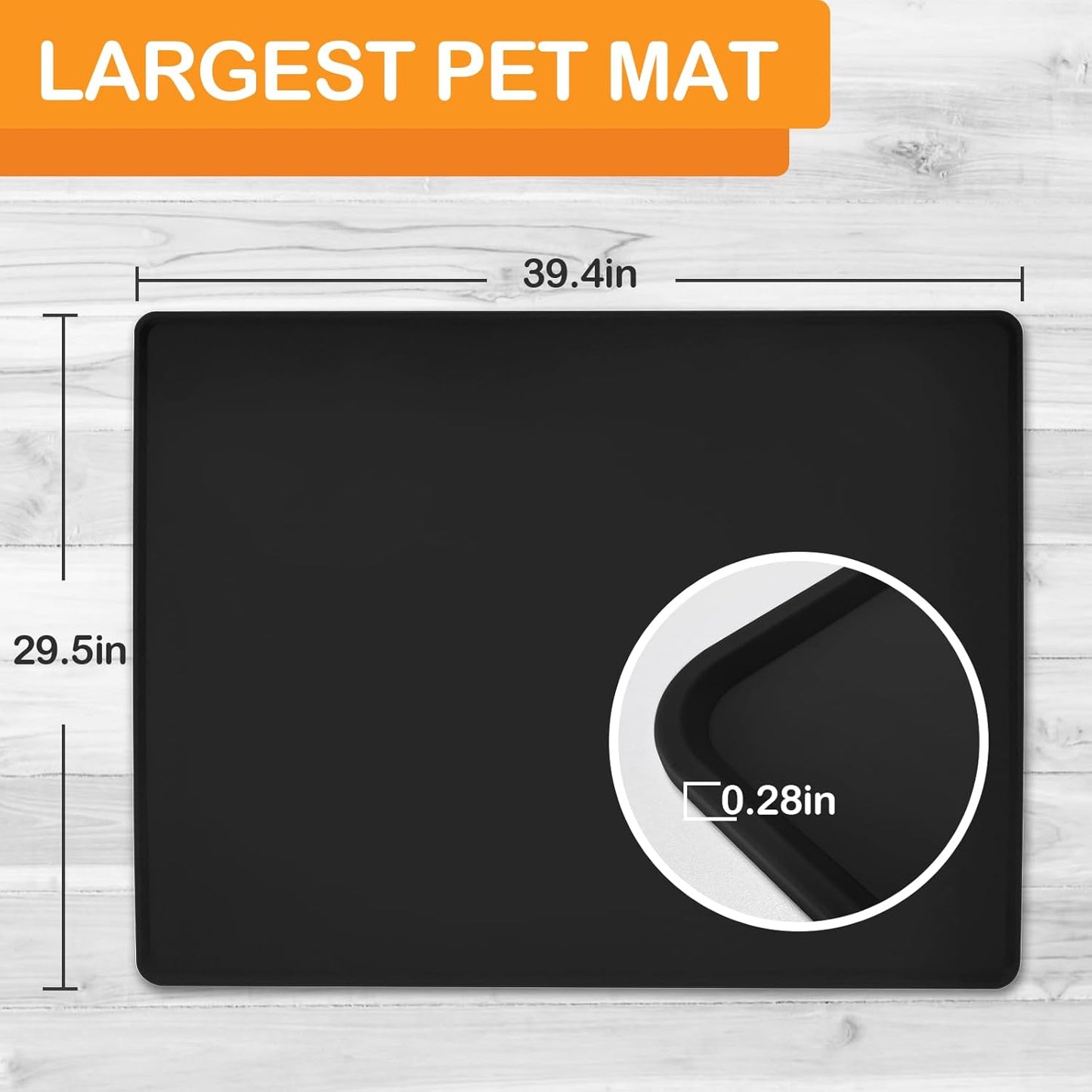 KVK Dog Water Mat 39.4×29.5in - Silicone Dog Mat for Food and Water Extra Large - Pet Food Mat for Floors Waterproof - Pet Feeding Mat Prevent Water Food Spills - Black