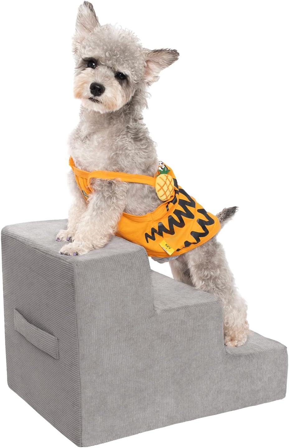 MEWANG Dog Stairs for Small & Medium Dogs and Old Cats –3/4/ 5 Steps High-Density Foam Pet Ramp for Bed & Couch, Non-Slip, Washable Cover, Grey (Square Corner, 3 Steps: 17.95''×14.96''×13.70'', 2)