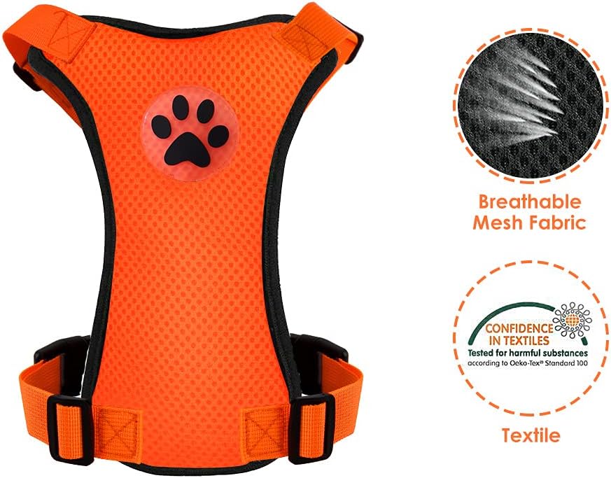 Lukovee Dog Seat Belt - Adjustable Dog Car Harness for Large, Medium, Small Dogs - Soft Padded & Breathable Mesh Dog Seatbelt with Vehicle Connector Strap (Orange, Small)