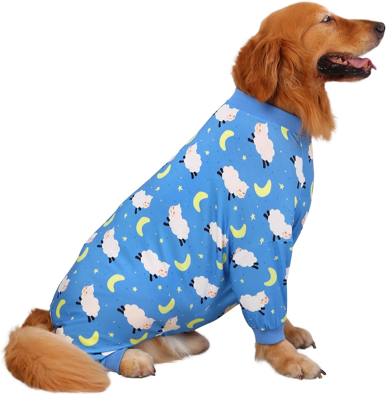 HDE Dog Pajamas One Piece Jammies Jumpsuit Pet Clothes Outfit Stretchy Lightweight Comfy Shirt Pjs for M-3XL Dogs Counting Sheep - XL
