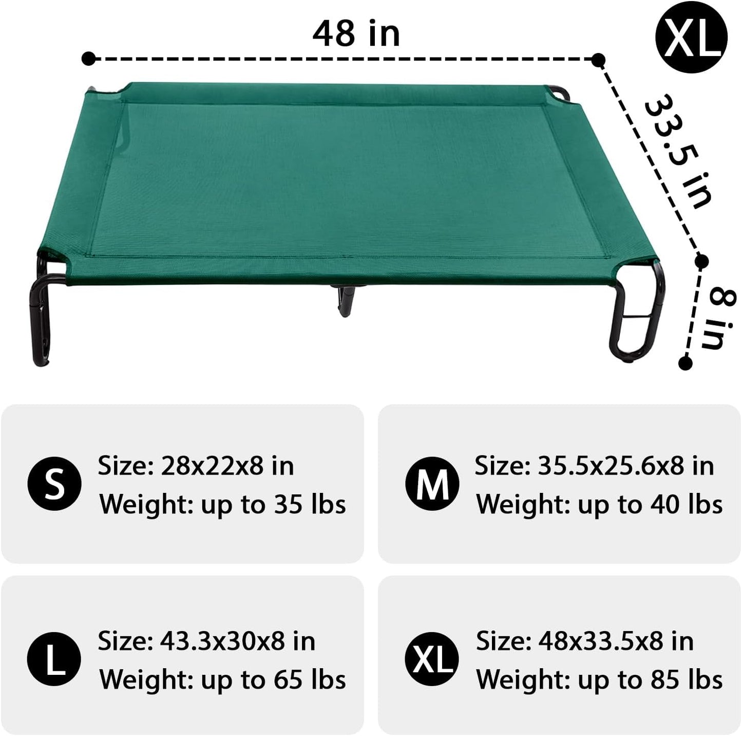 Pettycare Elevated Outdoor Dog Cot - Bed for Large Dogs (XL) Easy Assembly, Waterproof Cooling Dog Bed with Teslin Mesh, Up to 85 lbs, Green