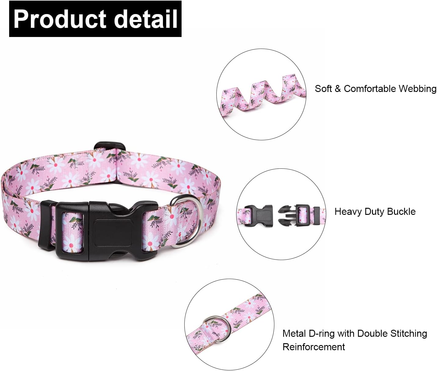 Mercano Adjustable Dog Collar - Special Design Patterns, Soft Nylon Comfortable Durable Pet Collar for Small Medium Large Dogs (XS, Pink White Flower)