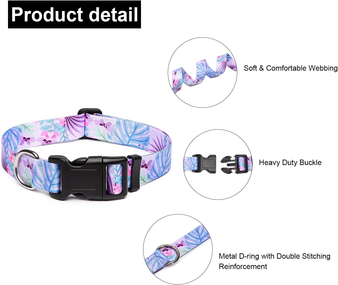 Mercano Adjustable Dog Collar - Special Design Patterns, Soft Nylon Comfortable Durable Pet Collar for Small Medium Large Dogs (XS, Floral Purple)