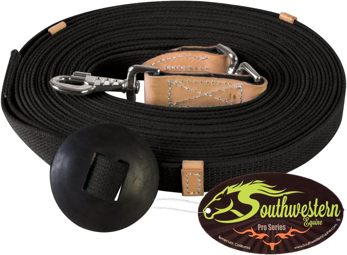35' Flat Cotton Web Lunge Line with Bolt Snap & Rubber Stop - by Southwestern Equine (35', Black)