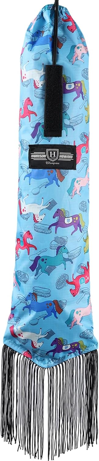 Harrison Howard Smooth Lightweight Adjustable Fastener Nylon Horse Tail Bag with Fringe