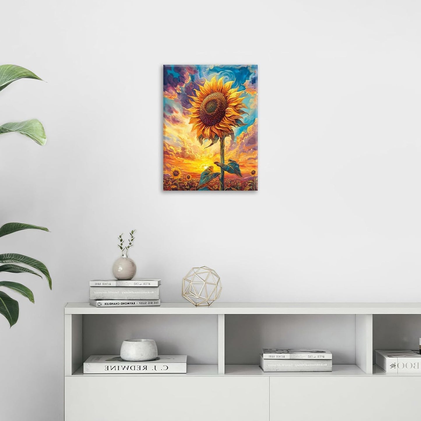 Sunflower Wall Art Canvas Yellow Floral Wall Decor Prints Framed Painting Pictures Gifts Artwork for Bathroom Bedroom Living Dining 12"x16"