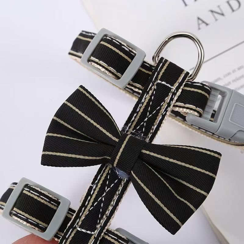 Butterfly Bow Tie Cat Harness and Leash Set - Adjustable, Escape-Proof, Breathable Kitten Vest with Cute Design for Small Cats & Indoor/Outdoor Safety Black S