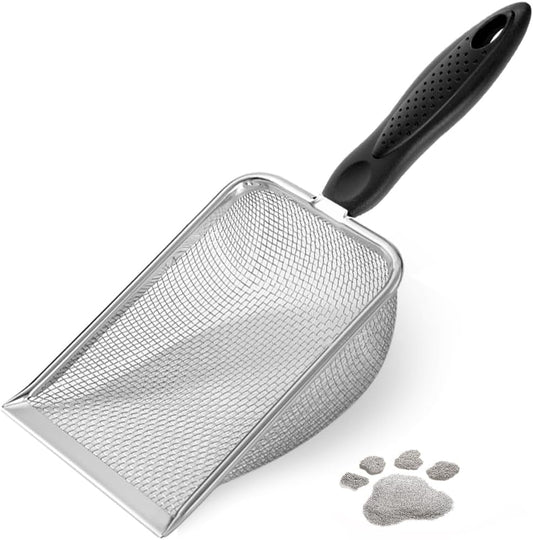 Cat Litter Scoop,Sturdy Litter Cleaner Corner Shovel,Stainless Steel Mesh Litter Shovel,Easy to Clean Reptile Terrarium Sand Waste,Beach Shovel(Black)