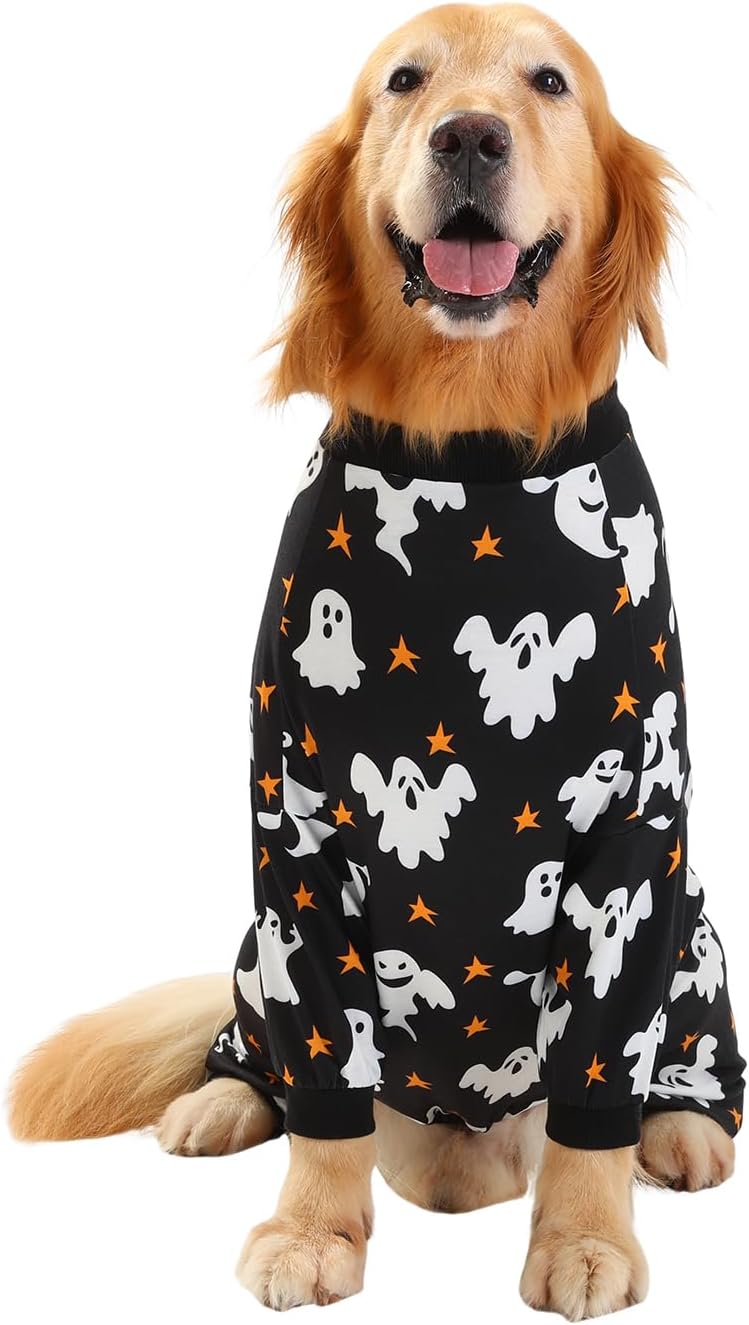 HDE Dog Pajamas One Piece Jumpsuit Lightweight Dog PJs Shirt for M-3XL Dogs Ghostly Stars - M