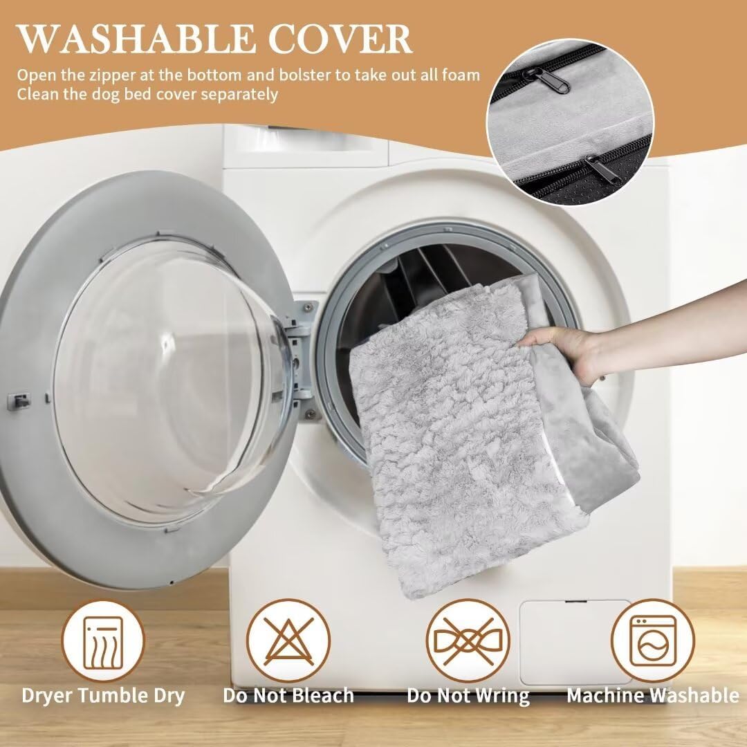 Comfort Expression Large Dog Beds Orthopedic Foam, Waterproof Dog Beds for Dogs Sofa Comfy Pet Bed with Washable Removable Cover & Non-Slip Bottom(Large,Grey White)