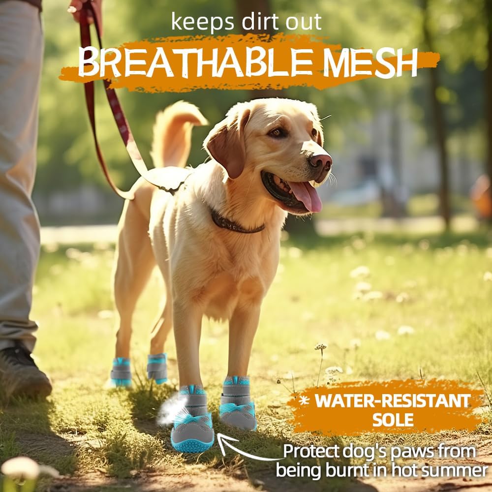 Dog Shoes for Large Dogs, Medium Dog Boots & Paw Protectors for Hardwood Floors, Outdoor Dog Booties for Hot Pavement Winter Snow Hiking, Breathable Dog Shoes with Reflective Strips Size 7