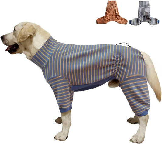 Dog Pyjamas PJS Sweater Clothes and Home Clothing Suitable for Medium to Large Breeds of Dogs, Dog Neutering Suits, Extra-Large Stretch Fabric, Four-Legged (Thickened Blue Stripes, 3XL)