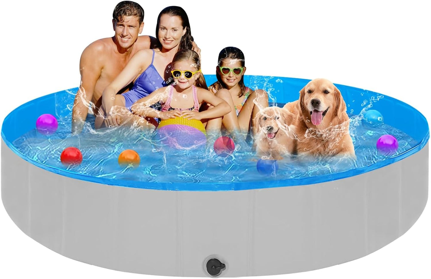 Extra Large Foldable Dog Pools for Large Dogs Heavy Duty,97"x16" Anti-Slip Portable Swimming Pool,Hard Plastic Kiddie Pool for Pets Dogs Cats & Kids