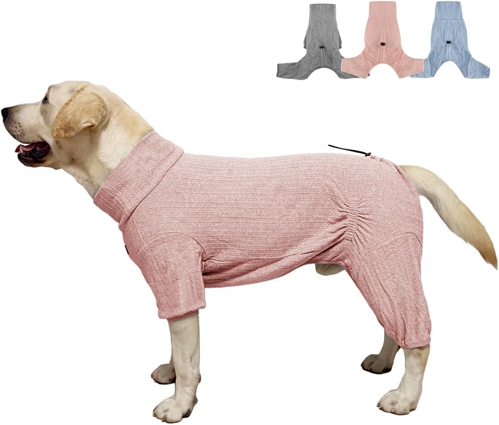 Dog Pyjamas PJS Sweater Clothing and Loungewear Suitable for Small to Medium Breeds of Dogs, Neutering Suits, Extra-Large Stretch Fabric, Four-Legged Dogs Clothes Pyjamas (Sweater Pink, L)