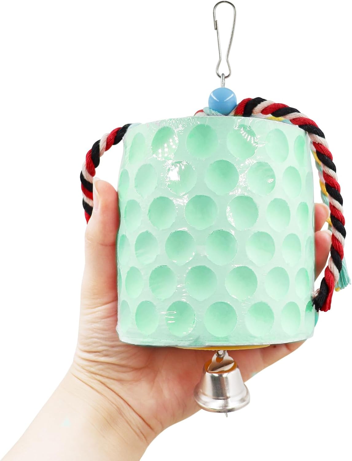 Oooct Extra Large Bird Chewing Toy, Parrot Beak Grinding Calcium Stone with Bells, Bird Cage Accessories, Cage Toys for Cockatiel Parakeet Parrot Budgies Rat Hamster Chinchilla Rabbit Bunny Green