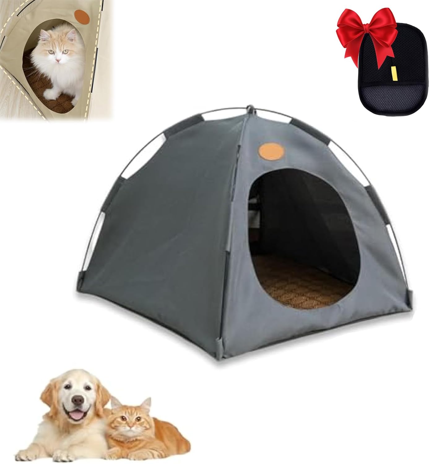 BreezyDen Pop-Up Pet Tent – Portable Indoor/Outdoor Cat Tent, Waterproof Pet Hideaway for Cats & Small Dogs with Mesh Window, Anti-Slip Base & Washable Design (Dark Gray, M (8 catties Kitten))