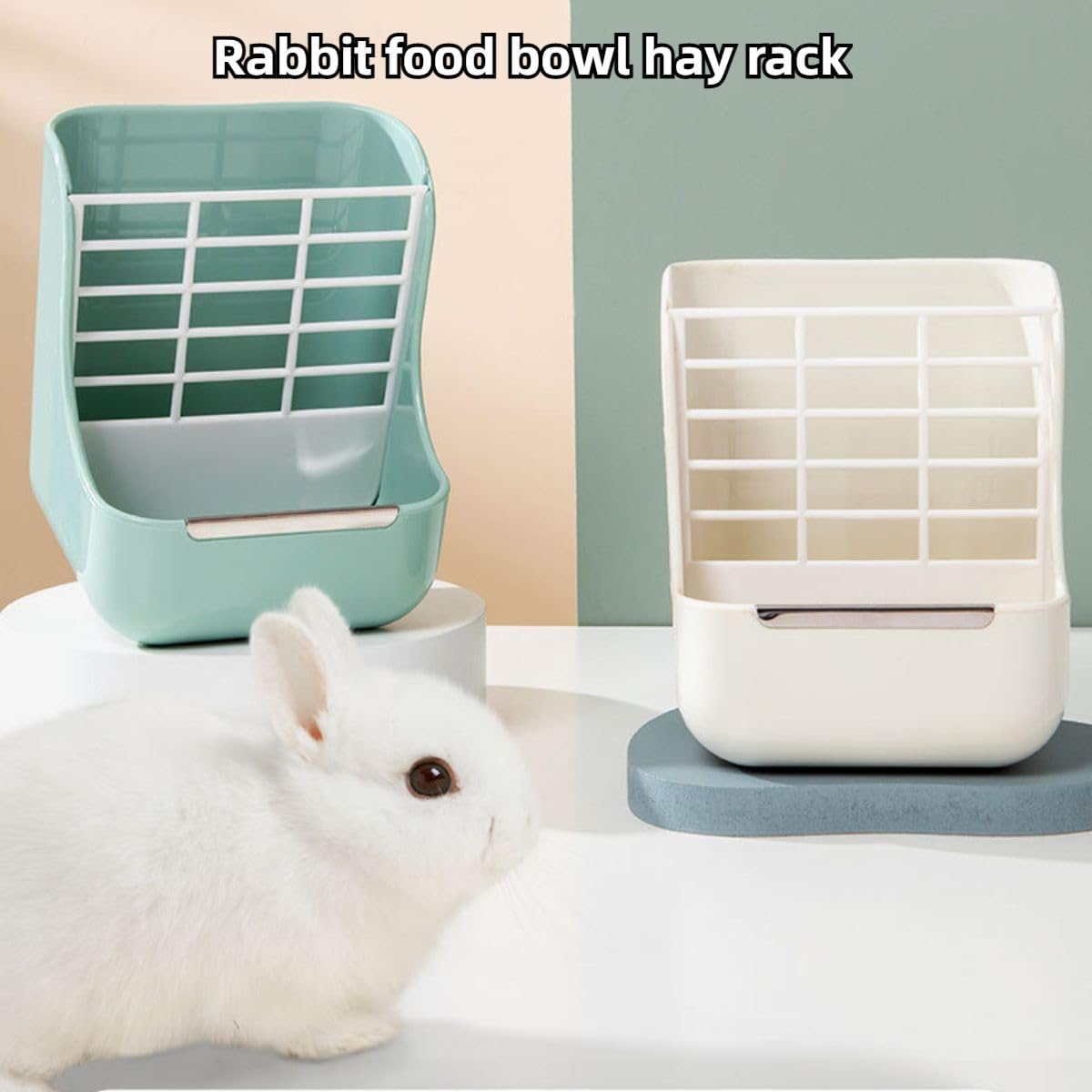 2 in 1 Food Hay Feeder for Guinea Pig, Rabbit Feeder, Indoor Hay Feeder for Guinea Pig, Rabbit, Chinchilla, Feed Bowls Use for Grass & Food (Blue)