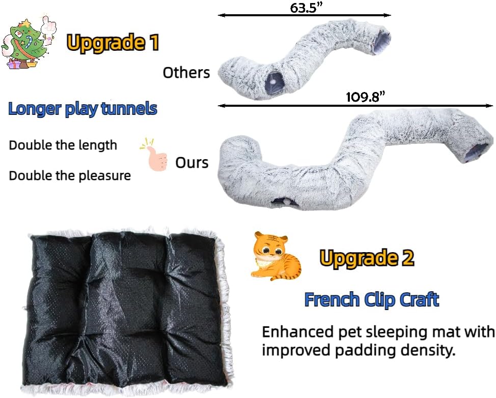 XxingSheep Extra Large Cat Tunnel Bed for Indoor Cats Peekaboo Cat Cave Donut with Center Mat,Pinkish White