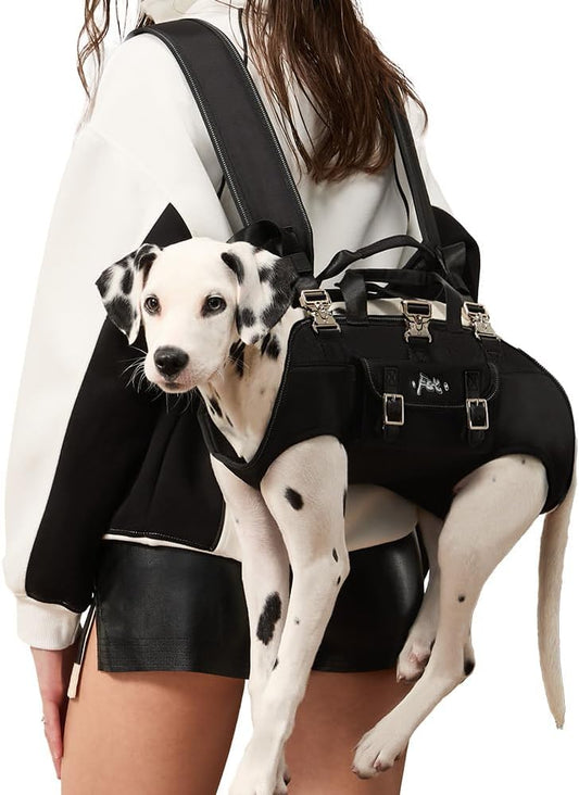 Dog Backpack Carrier - Spine-Friendly for Midium to Large Dogs (18-30 lbs), Horizontal Design Dog Carrier with Adjustable Back Straps,Legs-Out Comfort for Travel/Hiking/Cycling (Black, Size L)