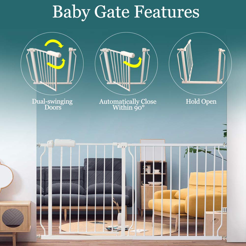ALLAIBB Extra Wide Pressure Mounted Baby Gate Walk Through Child Kids Safety Toddler Tension White Long Large Pet Dog Gates with Extension for doorways Kitchen (66.93"-71.65"/170-182cm)