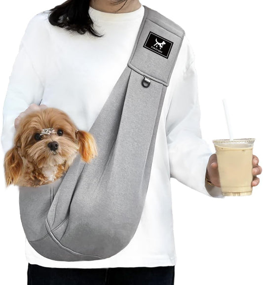 Dog & Cat Carrier Sling, Adjustable Soft Padded Shoulder Puppy Carrier, Hands-Free Dog Carrier Bag with Double Safety Buckles Premium Material for Outdoor Travel (Light Gray, M)