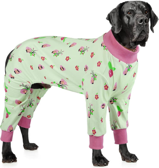 4-Legged Dog Pajamas for Medium & Large Dogs - Soft Cotton Dog Pjs Onesie with 4-Way Stretch, Cozy Breathable Pet Sleepwear for Cold Weather & Indoor Lounging - Green 4XL
