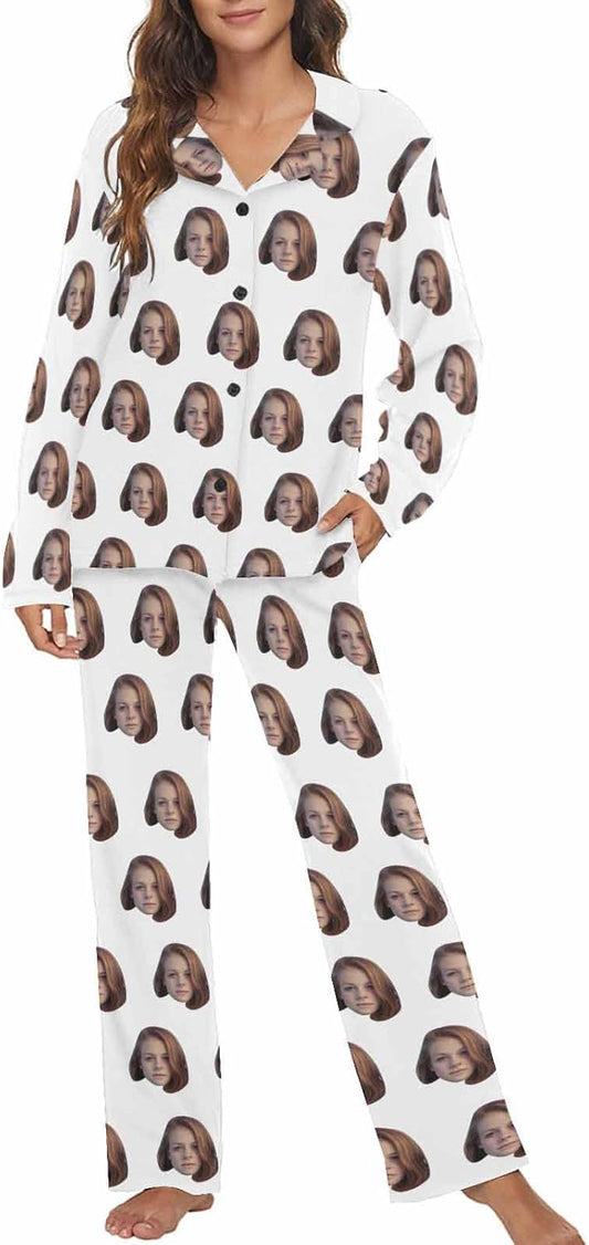 MyPupSocks Custom Face Pajamas for Women Set, Personalized Photo Long Sleepwear XS-XXL