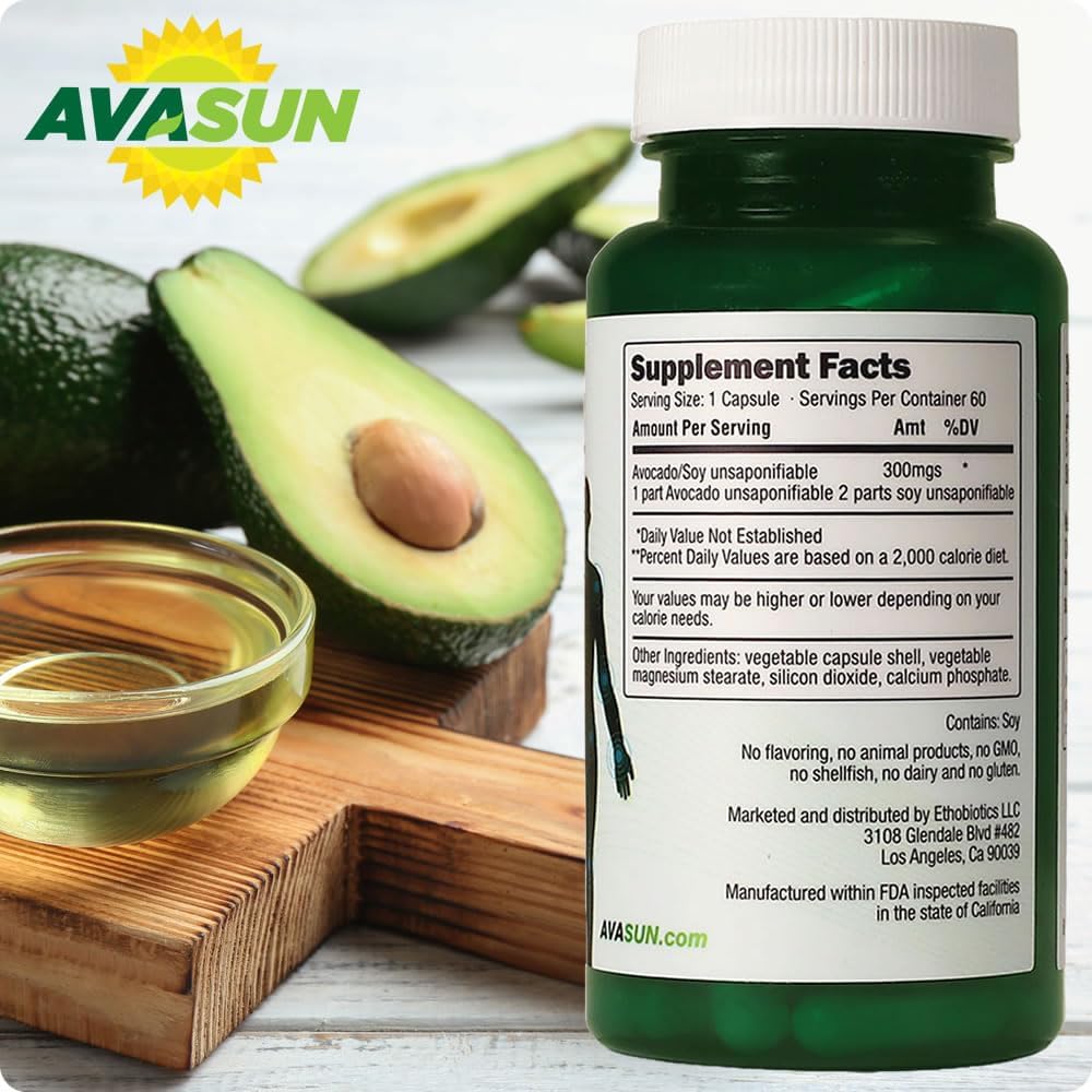 Joint Health Support Supplement, Backed by Science, Avocado Soy Unsaponifiable, 300Mg ASU, Plant Based, Dairy Free, Gluten Free, Non-GMO, 60 Daily Capsules per Bottle (12 Month Supply)