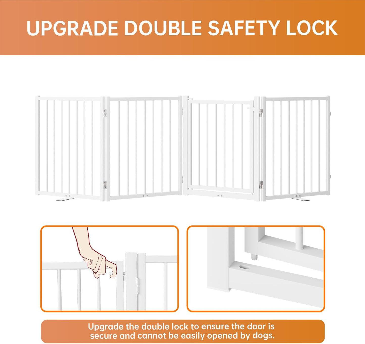 Full Metal Freestanding Dog Gate with Door, 24'' Height Foldable Pet Dog Fence for Indoor & Outdoor, 4 Panels Extra Wide Free Standing SmallDog Gates for Doorways,House,Stairs,Porch,Deck,Yard