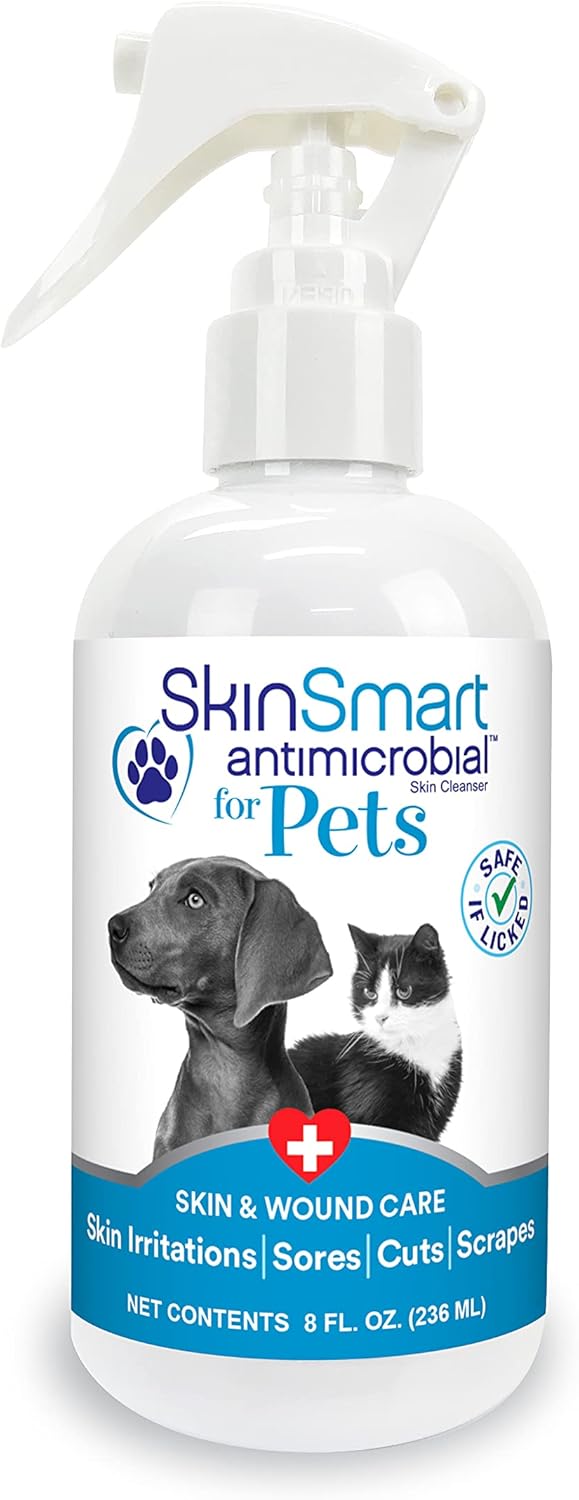 SkinSmart Antimicrobial Wound Care for Pets, Hypochlorous Acid Removes Bacteria to Promote Healing and Relieves Itch, Safe if Licked, 8 Ounce Spray Bottle