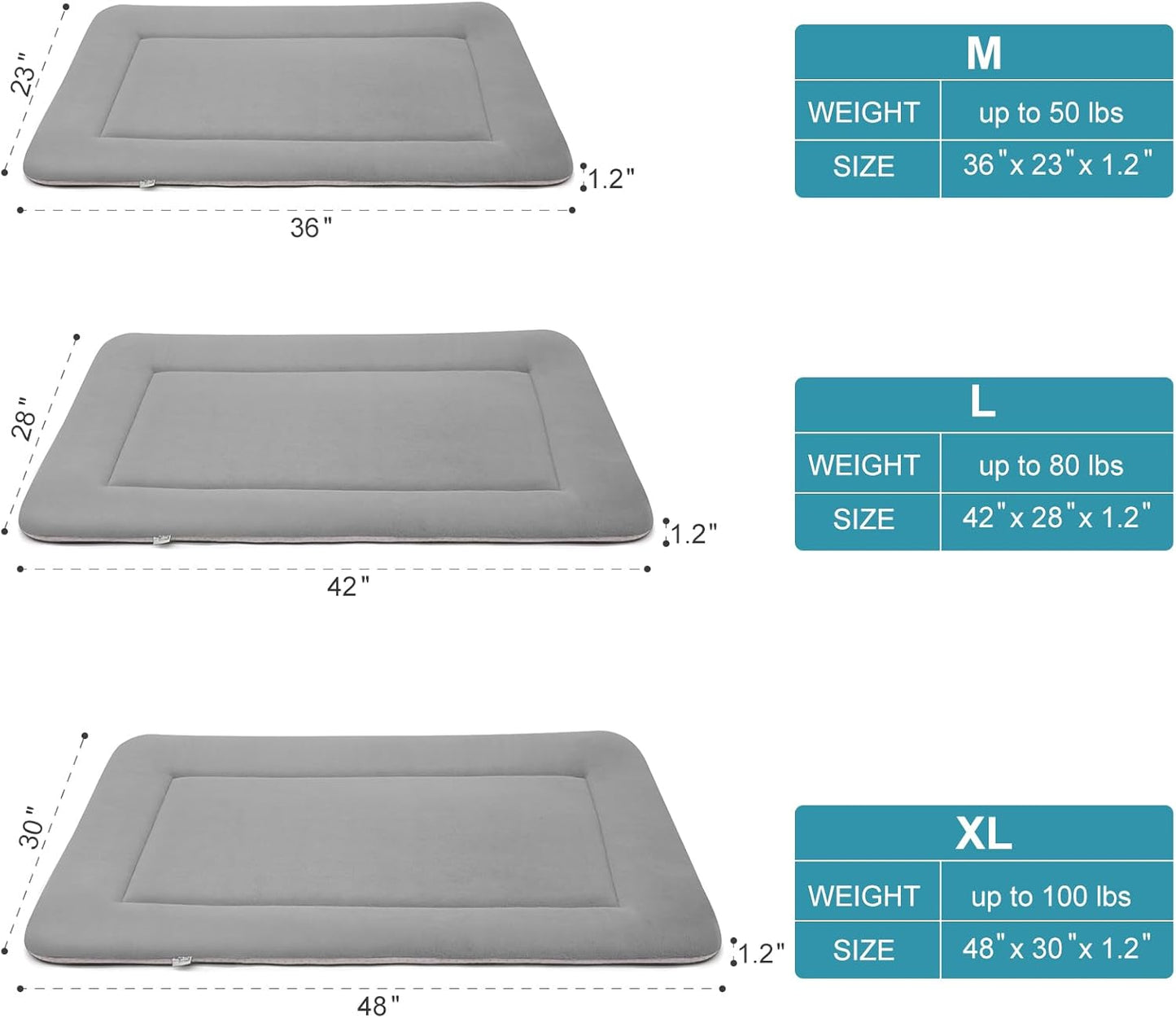 Magic Dog Soft Large Bed Crate Pad Mat, 42 Inches Machine Washable Pet Bed With Non-Slip Bottom, Gray